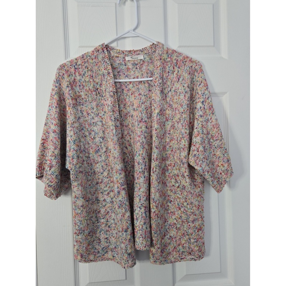 89th + Madison Womans Cardigan Size Small Short Sleeve Multicolor